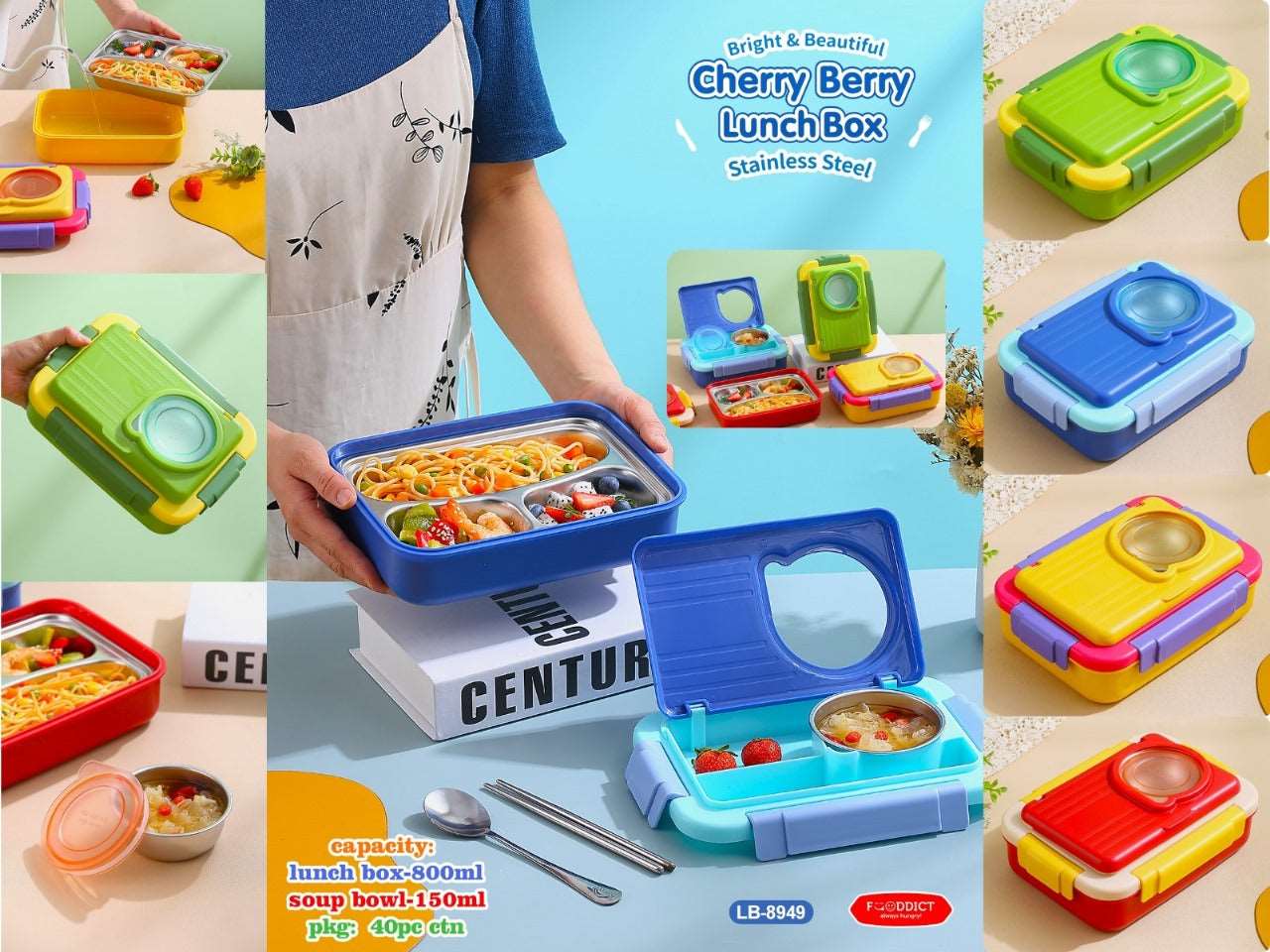 Cherry Berry stainless steel lunch box 3 Grid + Soup Bowl NIYO TOYS