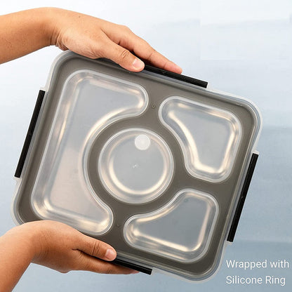 Classic Black High Steel Container Rectangle Lunch Box | 4 Compartments NIYO TOYS