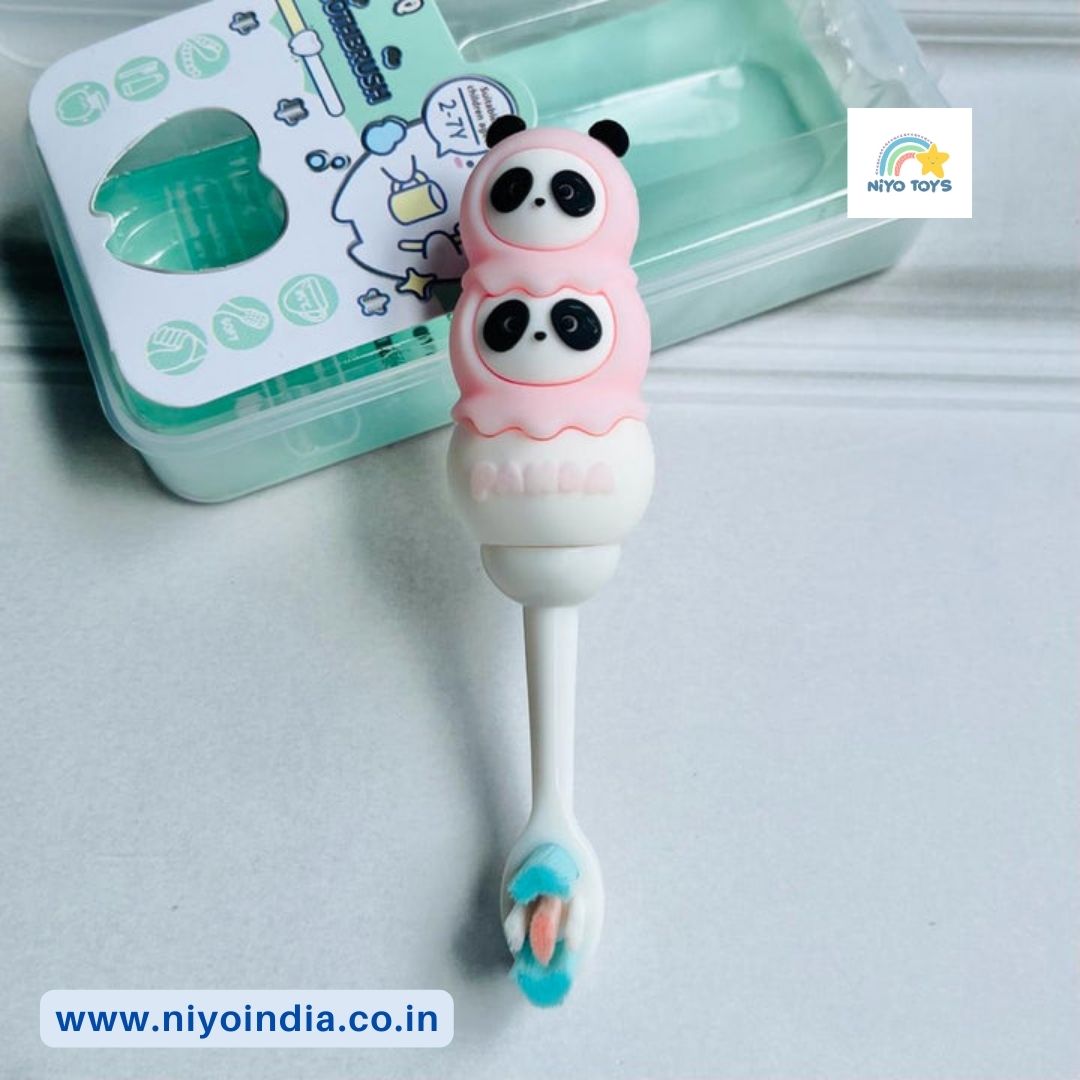 Cute 3D Panda Shape Microfiber Soft Bristles Toothbrush with Travel Case for Kids Age 2+ NIYO TOYS