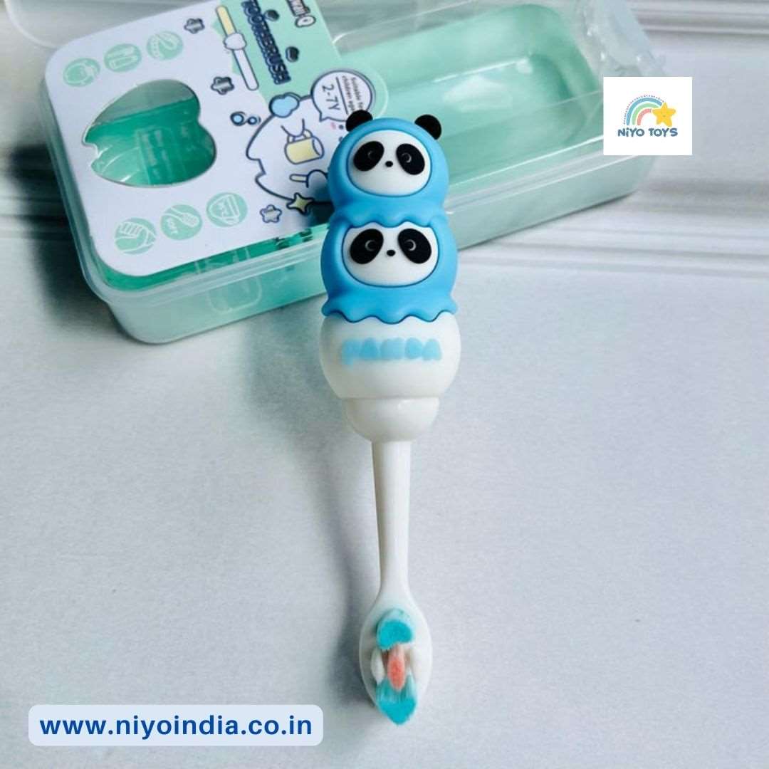 Cute 3D Panda Shape Microfiber Soft Bristles Toothbrush with Travel Case for Kids Age 2+ NIYO TOYS