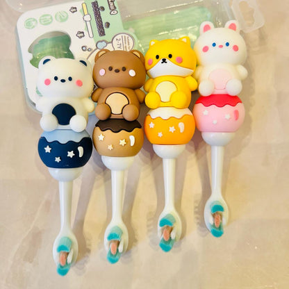 Cute 3D Teddy Bear Shape Microfiber Soft Bristles Toothbrush with Travel Case for Kids Age 2+ (Pack of 1) NIYO TOYS
