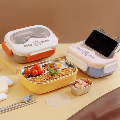 Cute Cartoon 3 Compartment Stainless Steel Bento Lunch Box (800ml + 100ml) NIYO TOYS