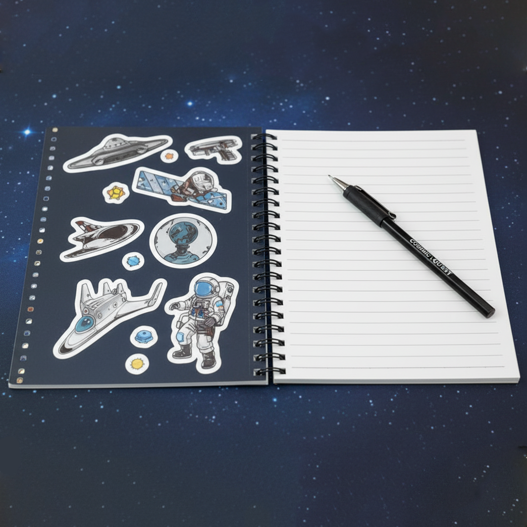 Space Adventure Spiral Notebook with Astronaut Design & Space Stickers