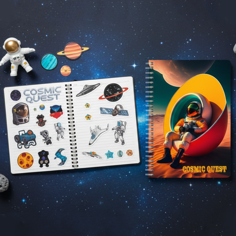 Space Adventure Spiral Notebook with Astronaut Design & Space Stickers