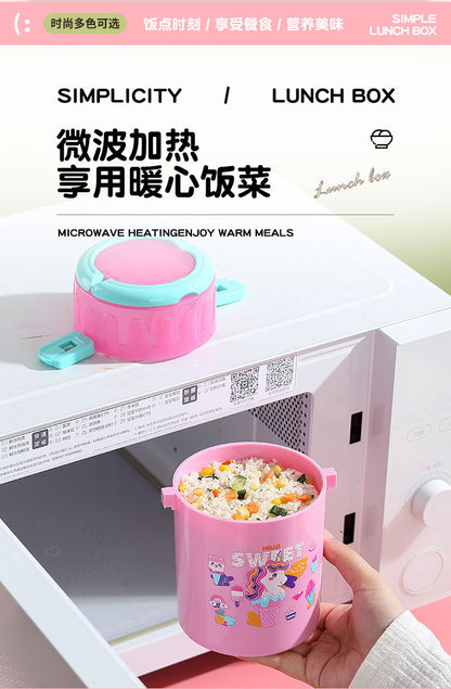 Kids Plastic Double Layer Lunch Box with Handle – Cute Cartoon Design (plastic)