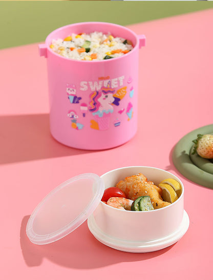 Kids Plastic Double Layer Lunch Box with Handle – Cute Cartoon Design (plastic)