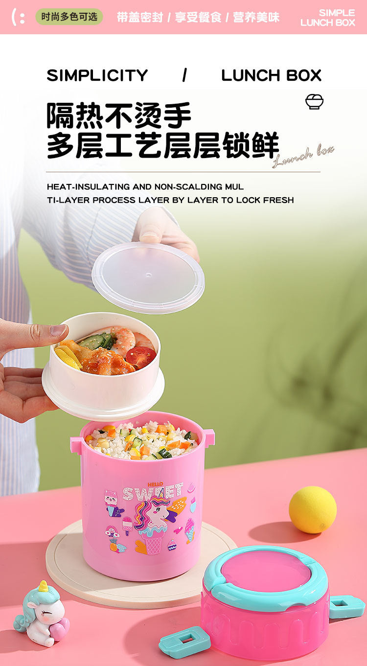 Kids Plastic Double Layer Lunch Box with Handle – Cute Cartoon Design (plastic)