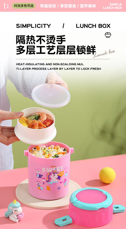 Kids Plastic Double Layer Lunch Box with Handle – Cute Cartoon Design (plastic)