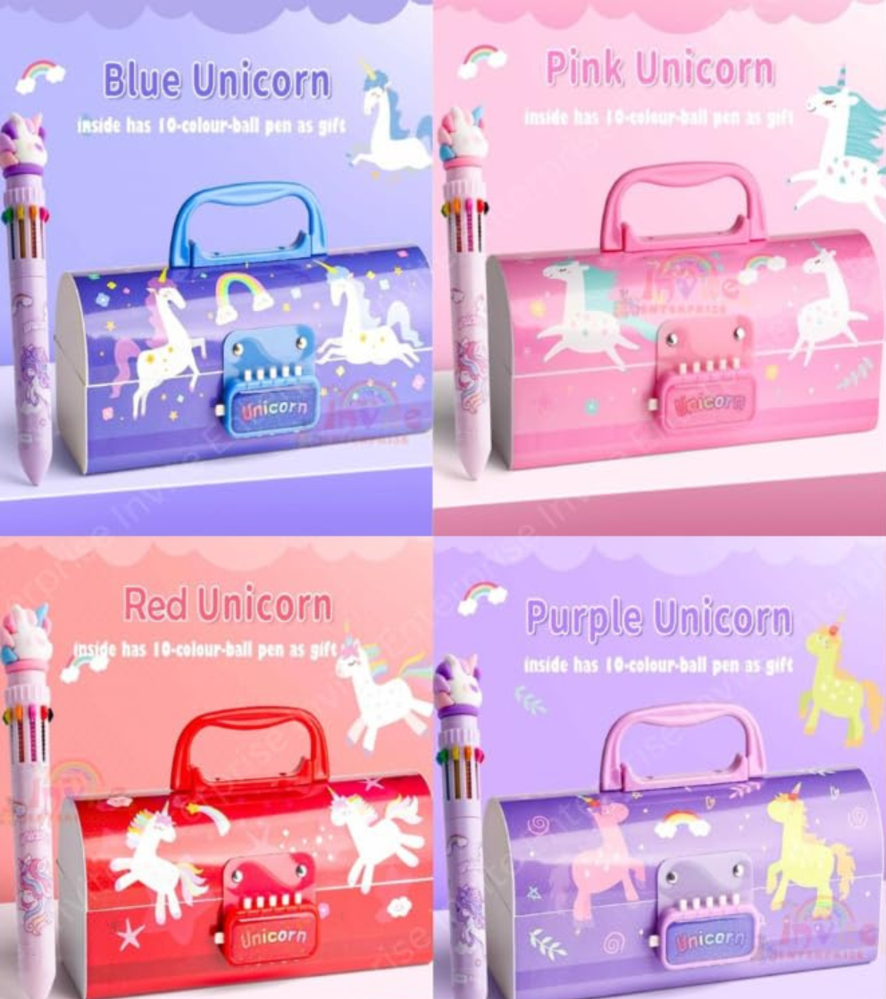 Cute Pencil Case with Passcode for Kids -Unicorn