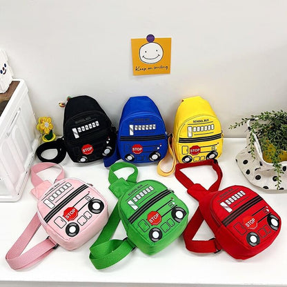 Kids Cartoon Bus & Letter Graphic Zipper Adjustable Strap Cute Sling Bag NIYO TOYS