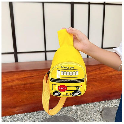 Kids Cartoon Bus & Letter Graphic Zipper Adjustable Strap Cute Sling Bag NIYO TOYS