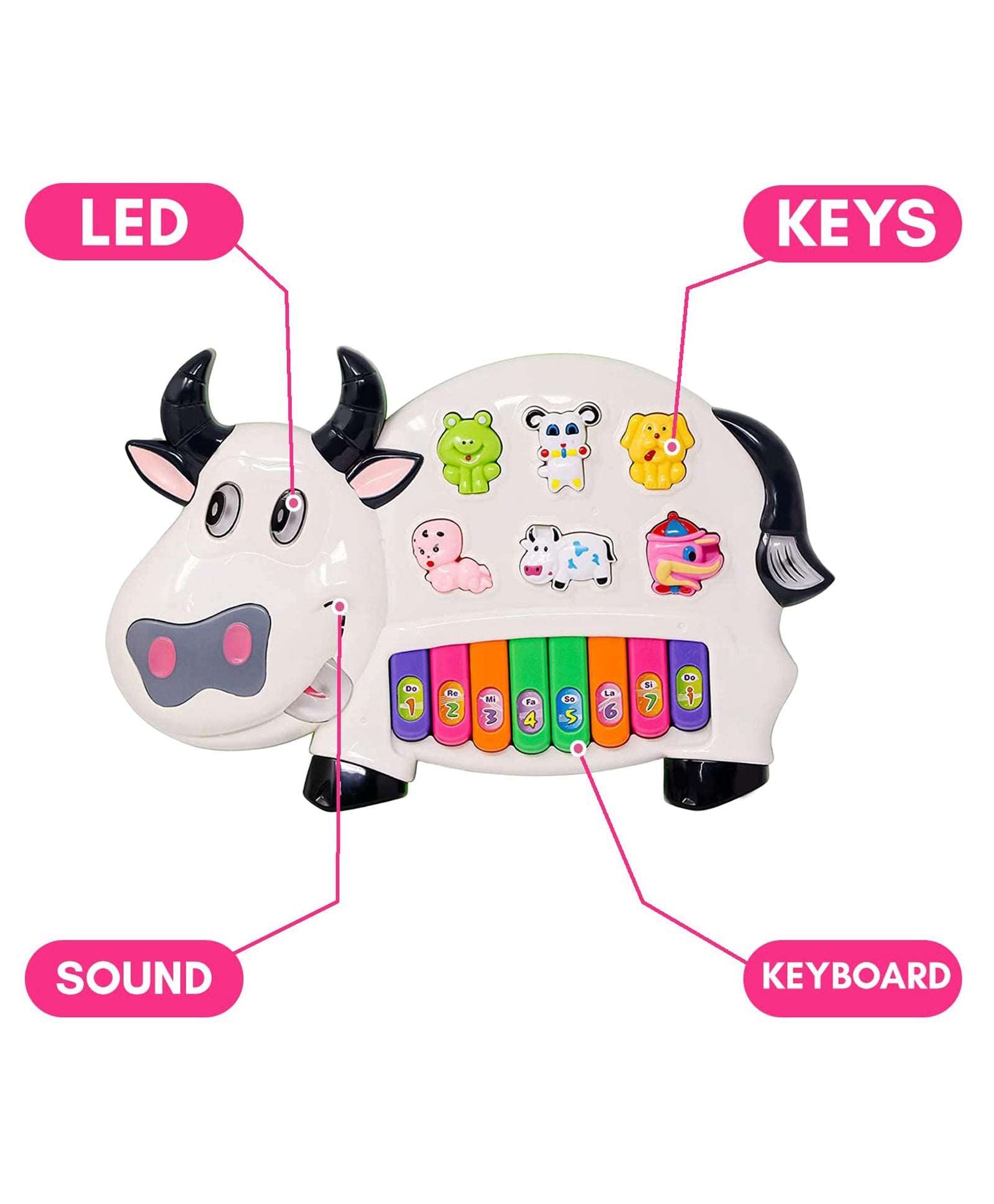 Musical Cow Piano Toy with Flashing Light & Sound for Kid, Early Development Musical Toy NIYO TOYS