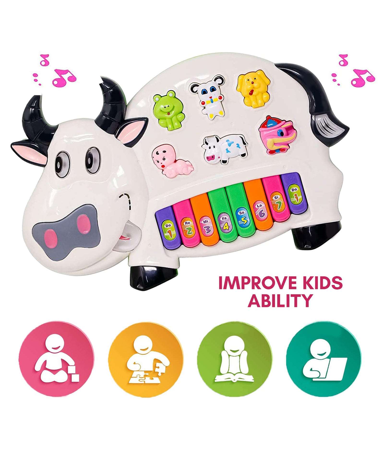 Musical Cow Piano Toy with Flashing Light & Sound for Kid, Early Development Musical Toy NIYO TOYS