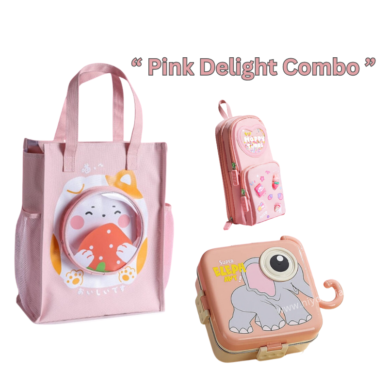 Trendy Pink Pack: Lunch Box, Tote Bag, and Pencil Pouch Combo