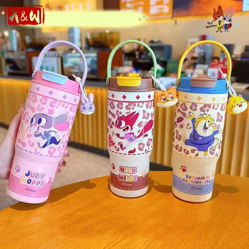 Zootopia 750ml Insulated Cups Cartoon Judy Nick Straw Water Cup 316 Stainless Steel Ice Tumbler