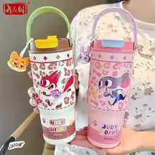 Zootopia 750ml Insulated Cups Cartoon Judy Nick Straw Water Cup 316 Stainless Steel Ice Tumbler