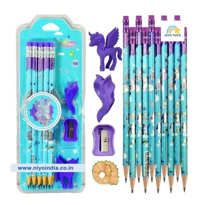 Space Theme Pencil Set with Sharpener, Eraser & Pencil Cap NIYO TOYS