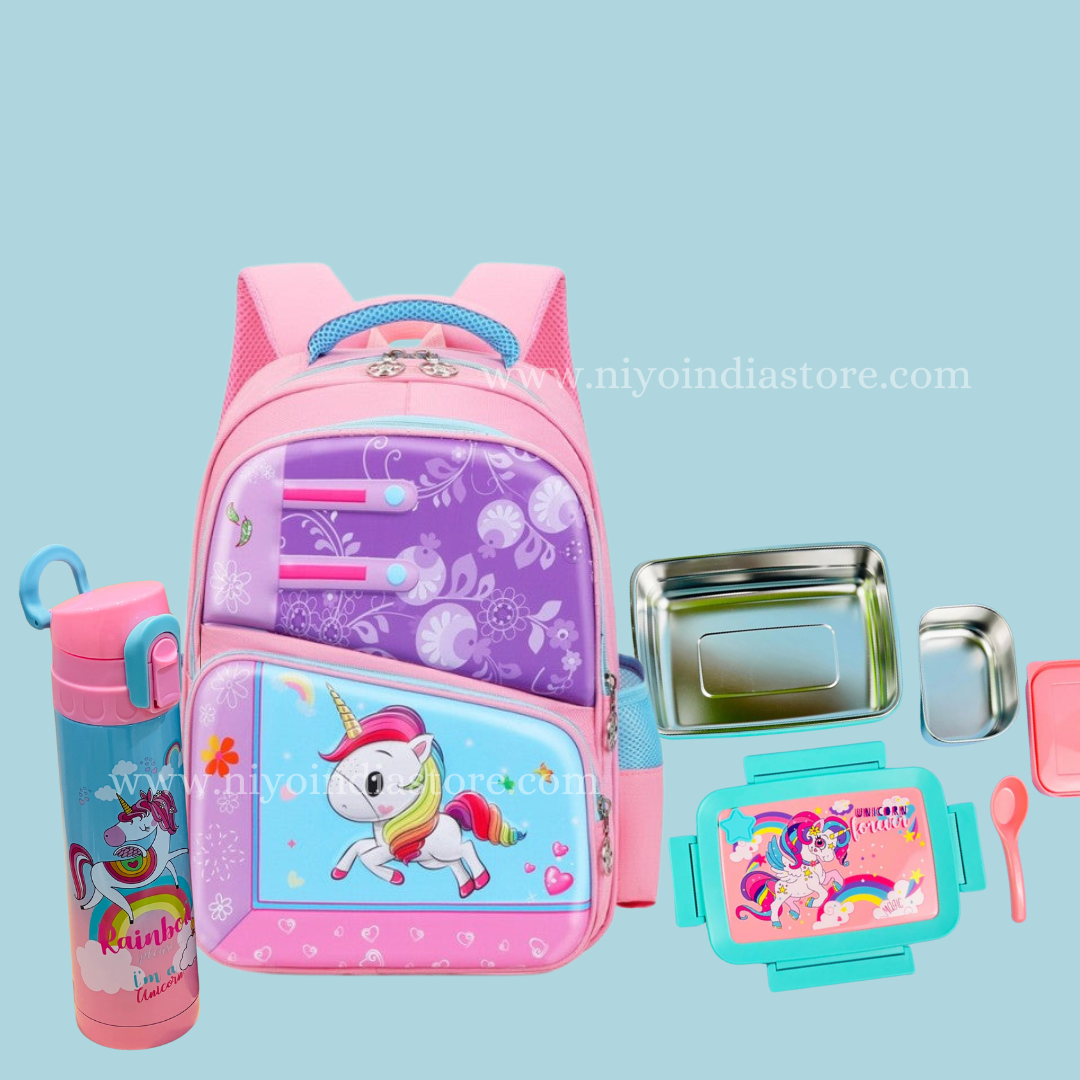 Unicorn School Bags, Cartoon Lunch Boxes & Bottle NIYO TOYS