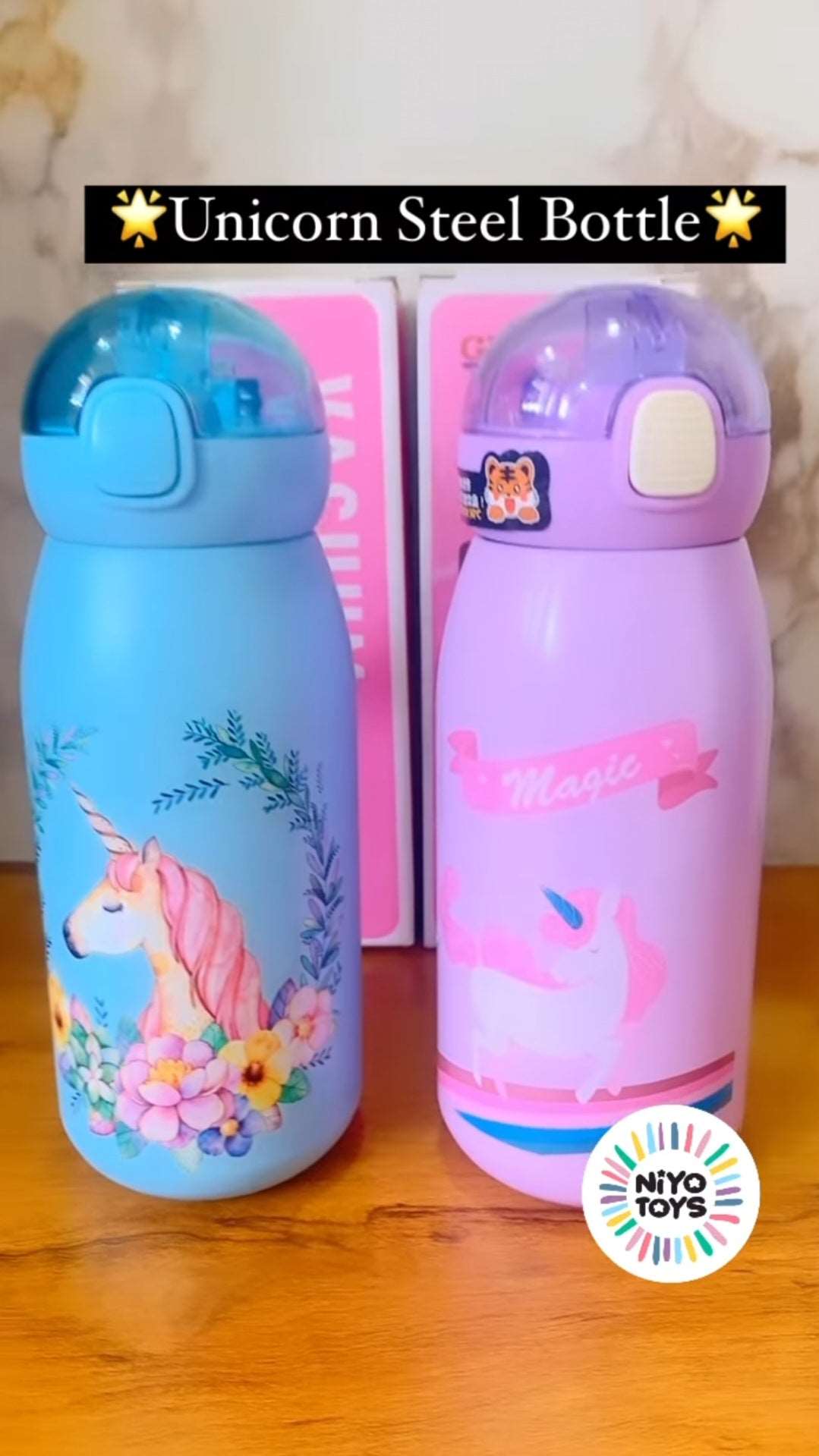 Unicorn cute stainless steel Sipper water bottle 450ml NIYO TOYS