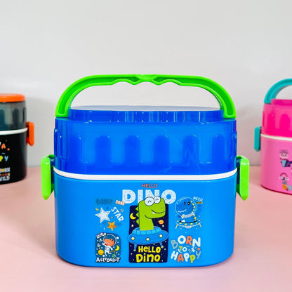Kids Cute Animal Print 2-Layer Tiffin Box – 600ml + 300ml