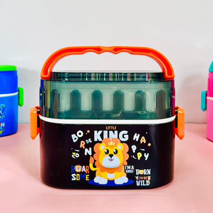 Kids Cute Animal Print 2-Layer Tiffin Box – 600ml + 300ml