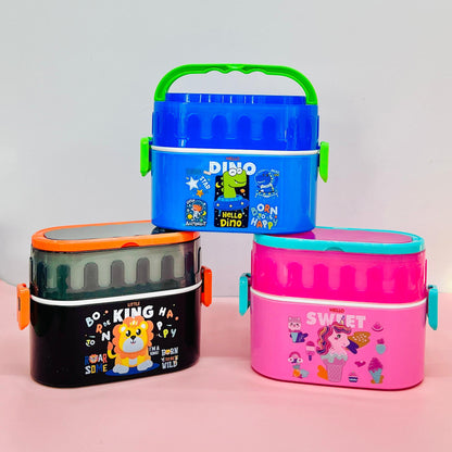 Kids Cute Animal Print 2-Layer Tiffin Box – 600ml + 300ml