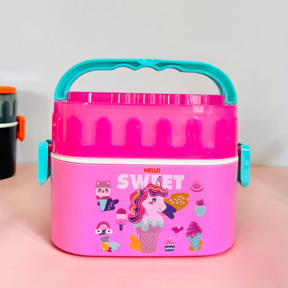 Kids Cute Animal Print 2-Layer Tiffin Box – 600ml + 300ml
