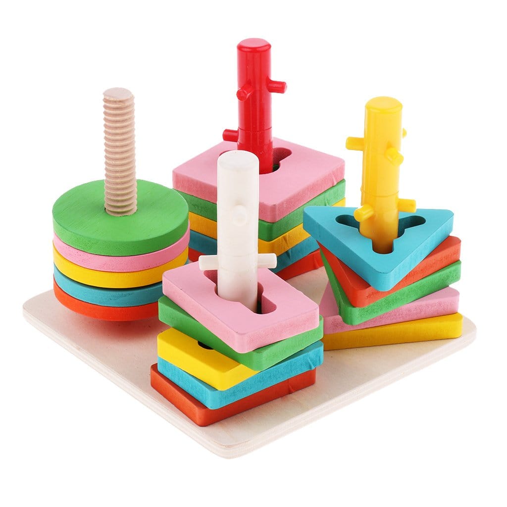 Wooden Educational Preschool Shape Color Recognition Geometric Board Block Stack Sort Chunky Puzzle NIYO TOYS