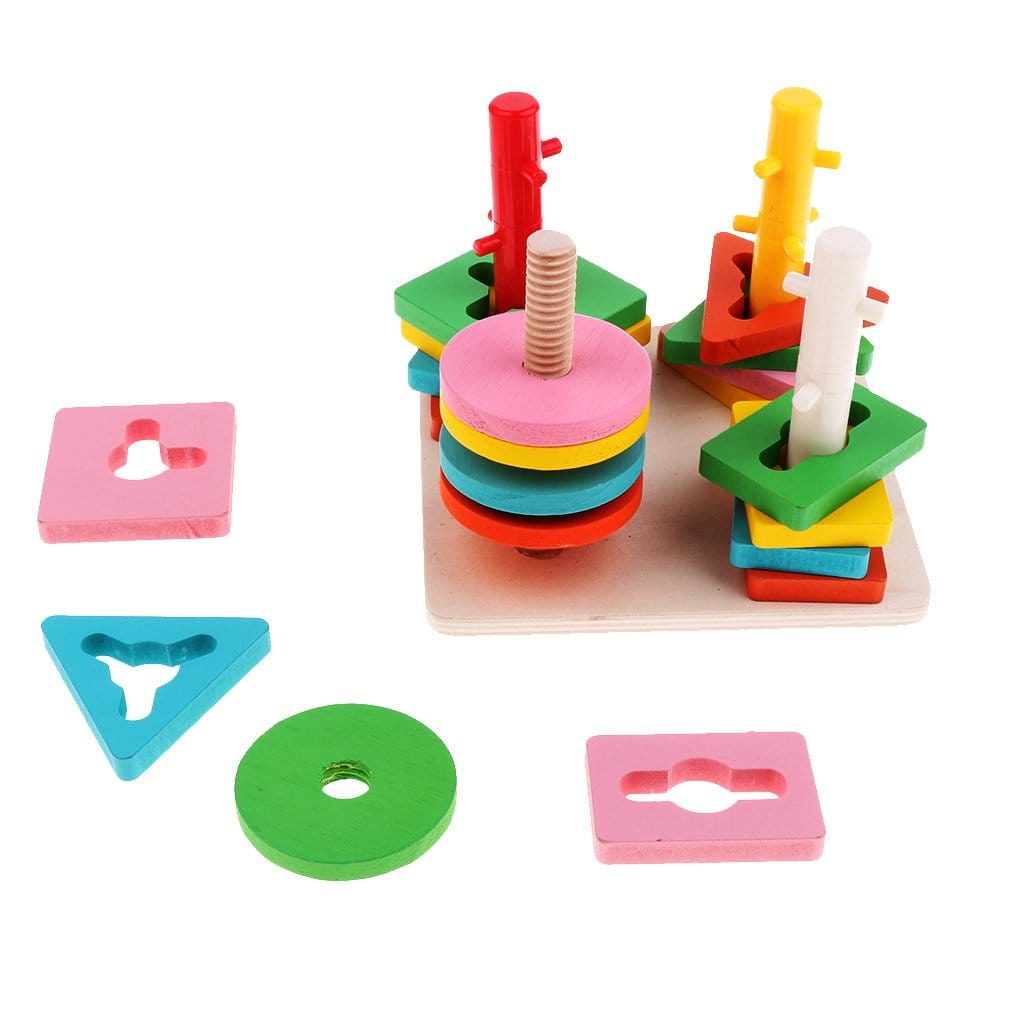 Wooden Educational Preschool Shape Color Recognition Geometric Board Block Stack Sort Chunky Puzzle NIYO TOYS