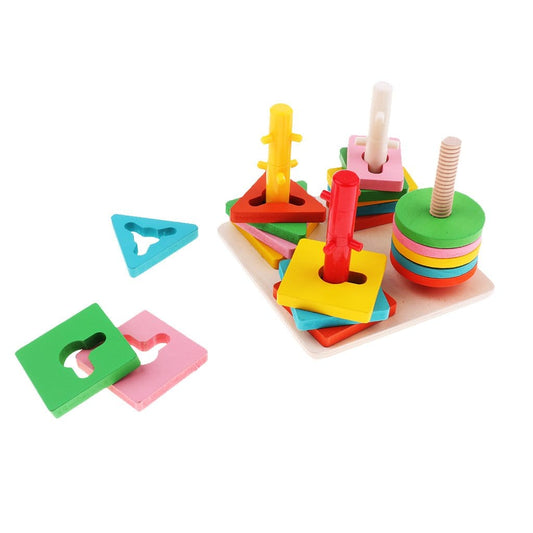 Wooden Educational Preschool Shape Color Recognition Geometric Board Block Stack Sort Chunky Puzzle NIYO TOYS