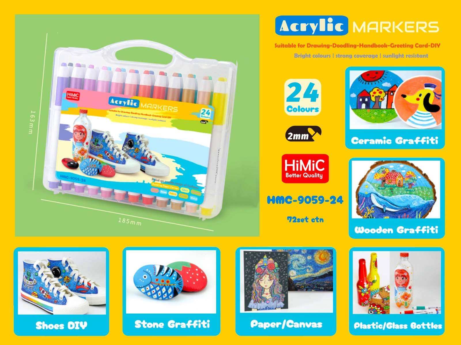 NIYO TOYS Acrylic paint pens for crafts, 24 vibrant colors for ages 3+, suitable for various artistic projects