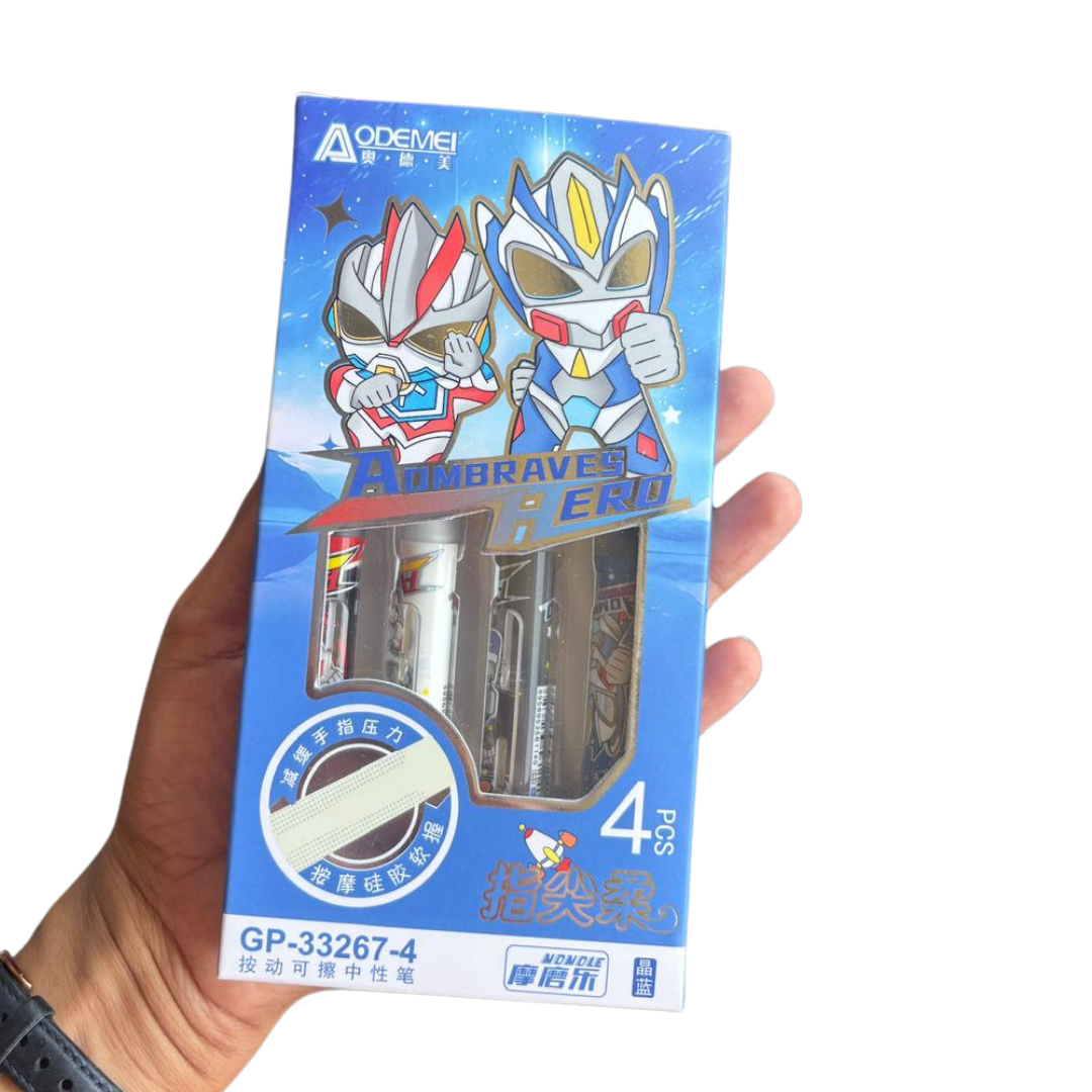 NIYO TOYS erasable pens in a pack of 4, featuring colorful superhero themes, perfect for kids age 6+