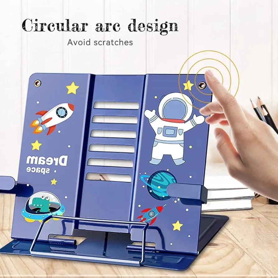 NIYO TOYS adjustable book holder for studying with blue space theme and circular arc design