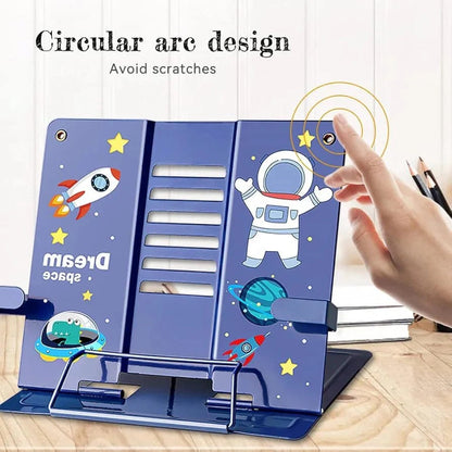 NIYO TOYS adjustable book holder for studying with blue space theme and circular arc design