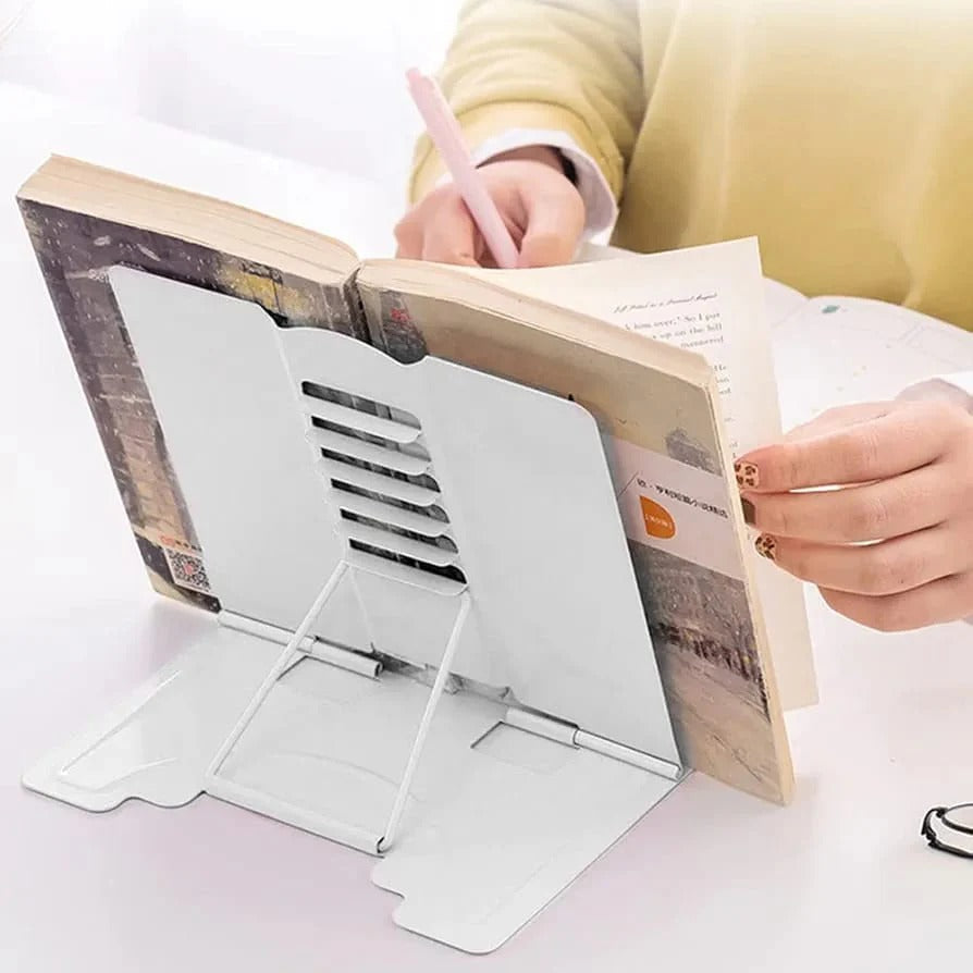 White adjustable book holder for studying, perfect for all ages and enhancing reading comfort