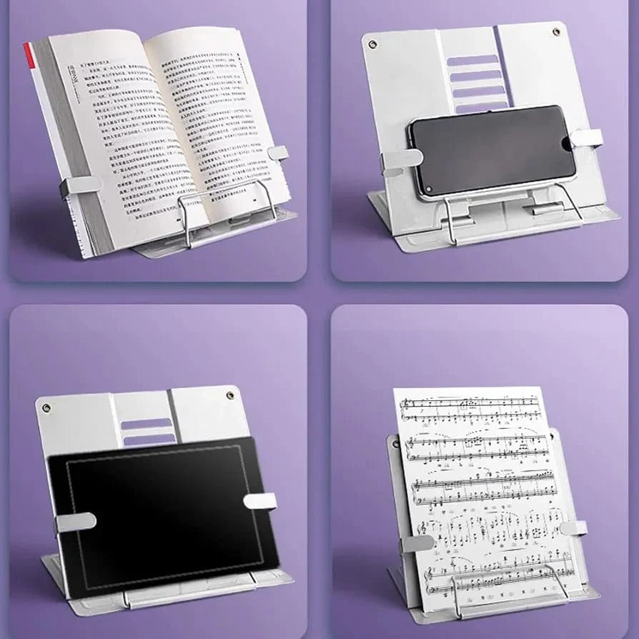 NIYO TOYS adjustable book holder for studying, white design for easy reading and hands-free use