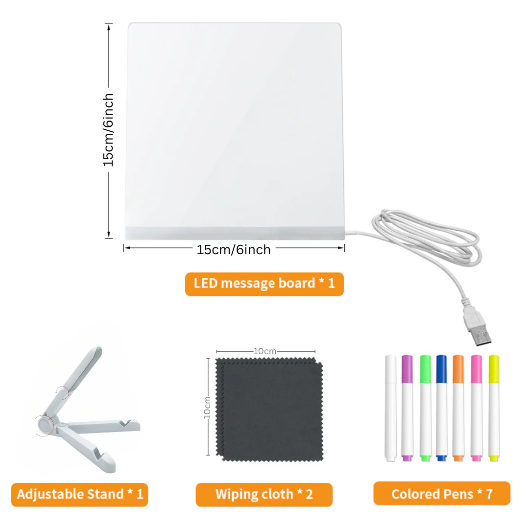 NIYO TOYS LED Message Board with Adjustable Stand, Markers, and Wiping Cloth for Creative Displays