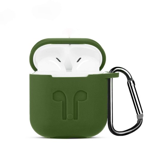 NIYO TOYS Green Silicone Case for AirPods with Carabiner Clip for Easy Carrying