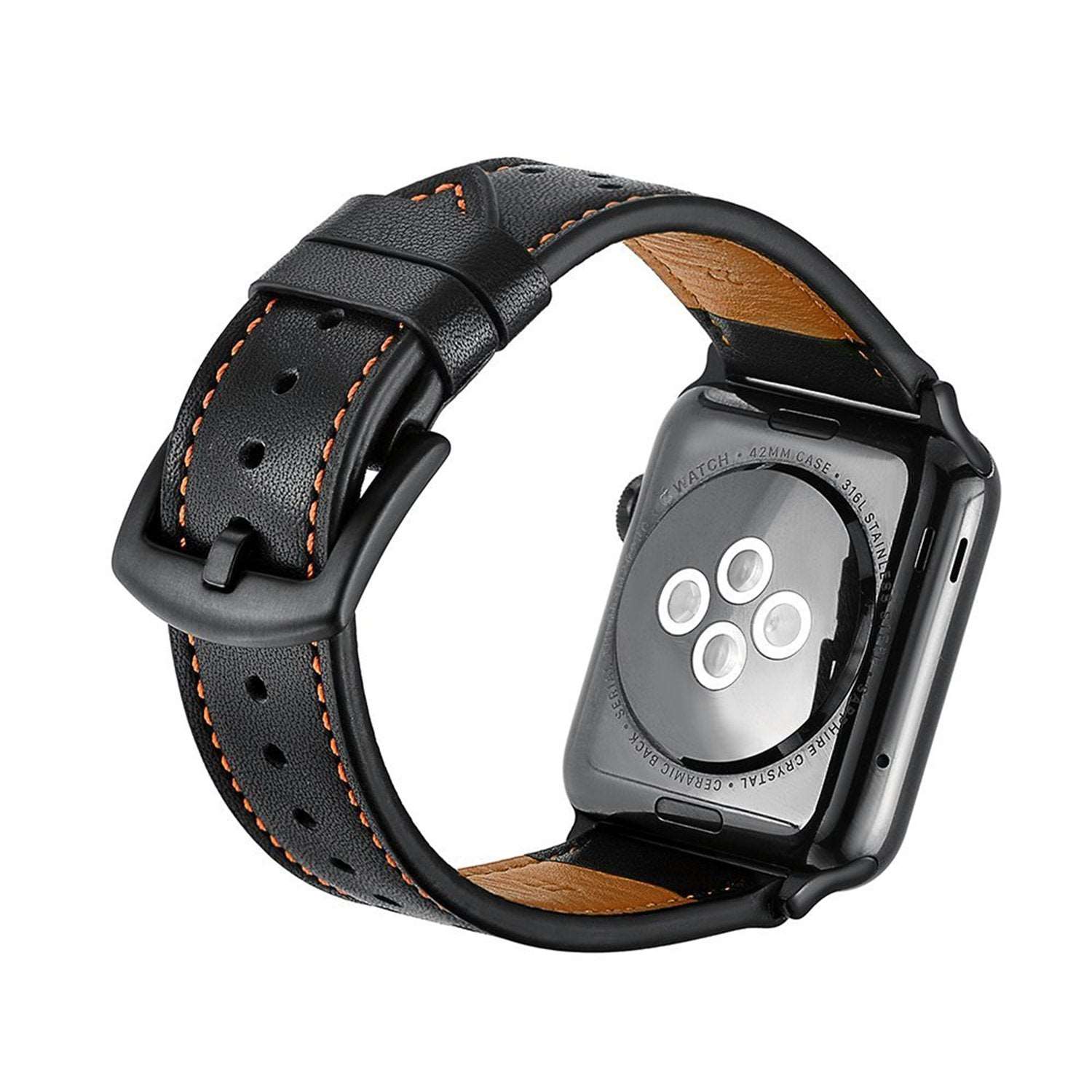 Black leather strap for apple watch, designed for adult wear, perfect for a stylish look