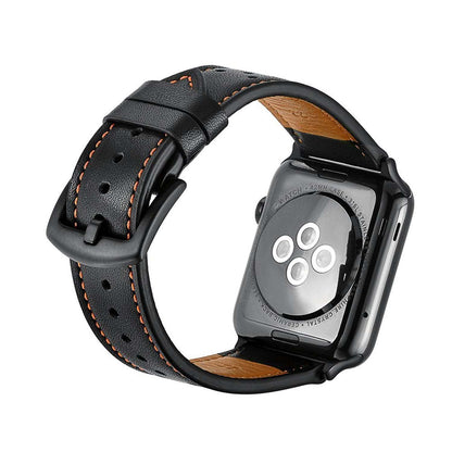 Black leather strap for apple watch, designed for adult wear, perfect for a stylish look