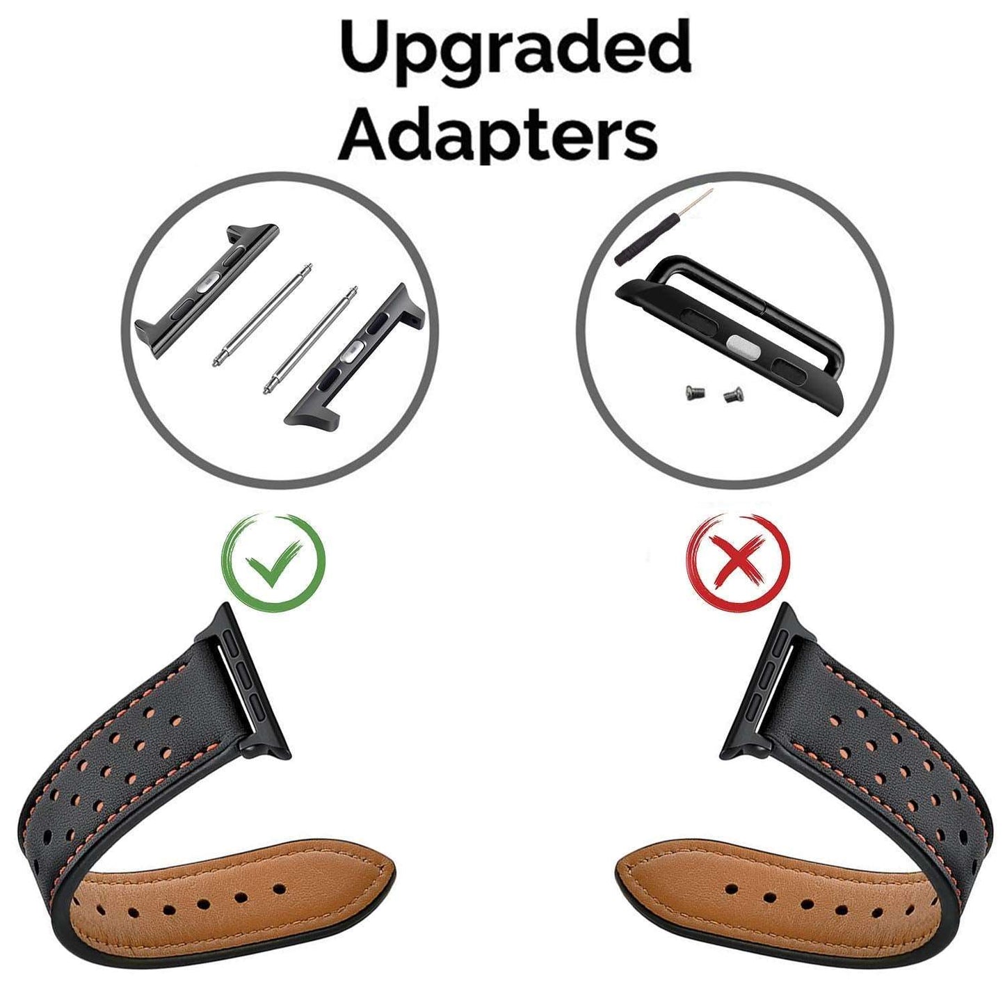 Black leather strap with upgraded adapters for apple watch, suitable for adults and stylish everyday use