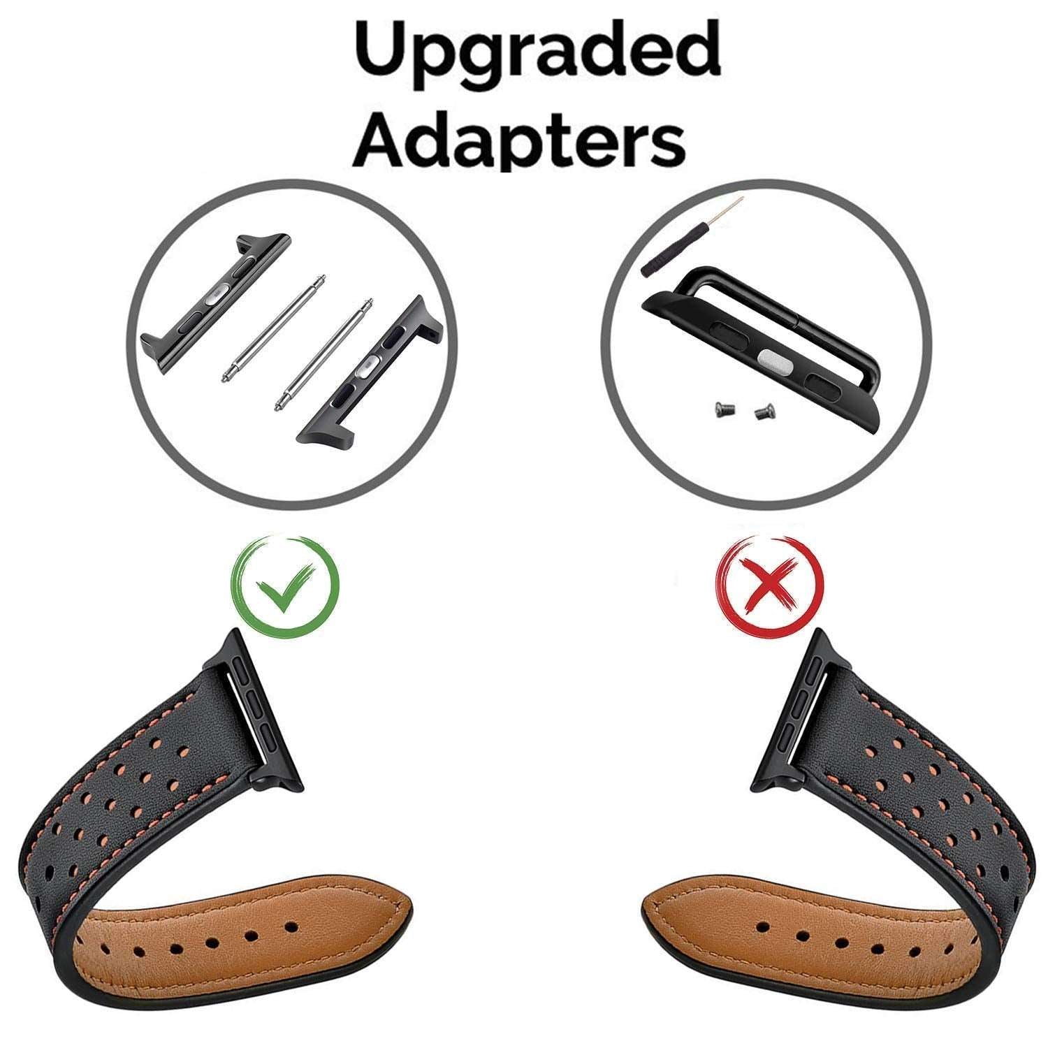 Black leather strap with upgraded adapters for apple watch, suitable for adults and stylish everyday use