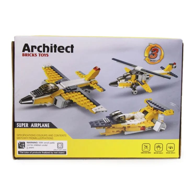 NIYO TOYS yellow super airplane building set for ages 6+, includes three models for creative play
