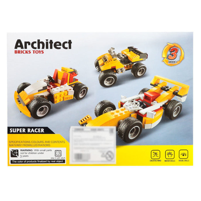 NIYO TOYS Super Racer Building Set with Three Models for Ages 6+, includes a Tesla Model 3 car design