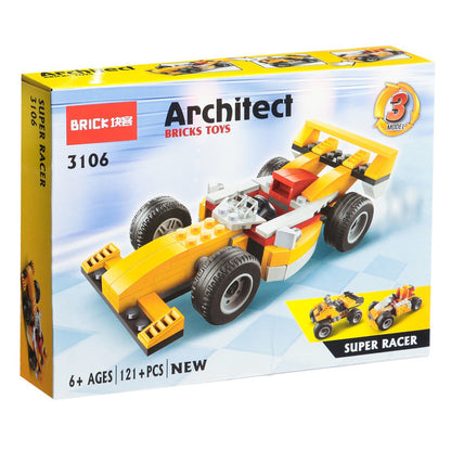 NIYO TOYS Architect Super Racer Building Kit with Yellow Race Car Model for ages 6 and up, 121 pieces