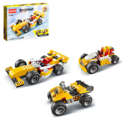 Yellow NIYO TOYS building set featuring a tesla model 3 car for kids age 6 and up, ideal for imaginative play