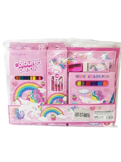 Pink art hub for kids featuring colored pencils and watercolor pens for creative fun