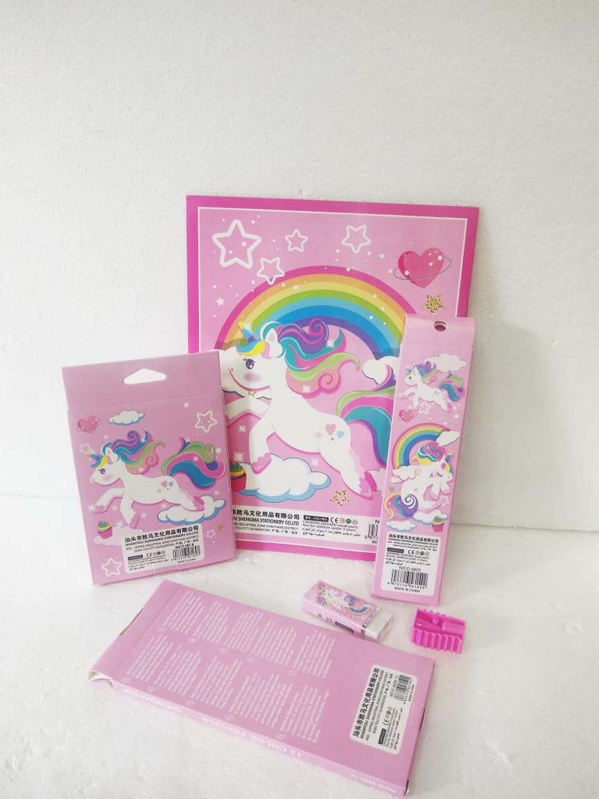 Art hub for kids featuring pink unicorn-themed stationery set for ages 3 and up