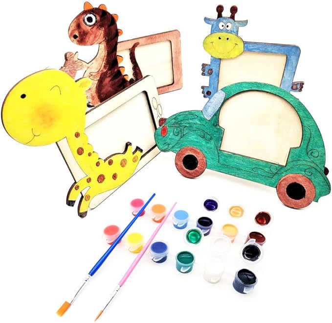NIYO TOYS colorful wooden photo frames for kids, age 4+, arts and crafts for kids with paint and brushes