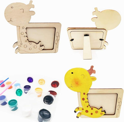 Wooden giraffe photo frame kit with paints for kids, arts and crafts for kids, age 3+